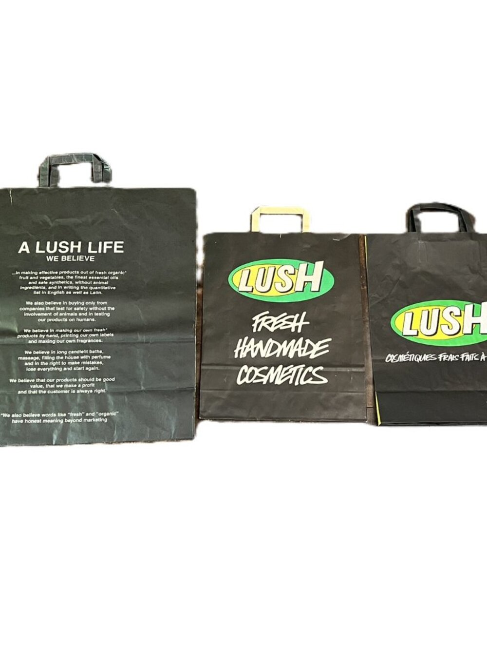 3 Empty LUSH Retro Paper Shop Bags Bundle, Original LUSH Logo, Sizes M and L